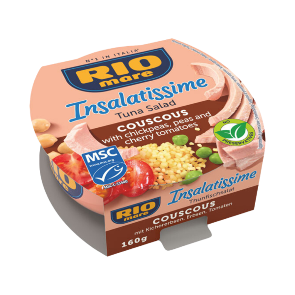 Rio Mare MSC Insalatissime Couscous, Thunfisch-Salat mit Kichererbsen, Erbsen & Tomaten, essfertig, 160g